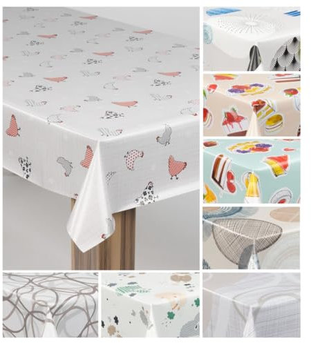 laro Wachstuch-Tischdecke Wachstischdecke Gartentischdecke, Muster:Hühnerparade Grau Rot Schwarz, Größe:80x80