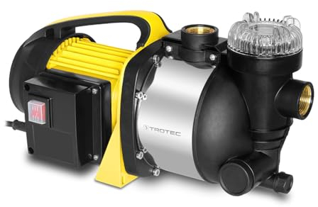 TROTEC Gartenpumpe TGP 1005 ESF – Pumpe mit Leistung 3500 l/h, 1000 W – Förderdruck 4,2 bar, Förderhöhe 42 m, Ansaughöhe 7 m, Wasserpumpe für Regenfässer, Zisternen, Gartenteiche