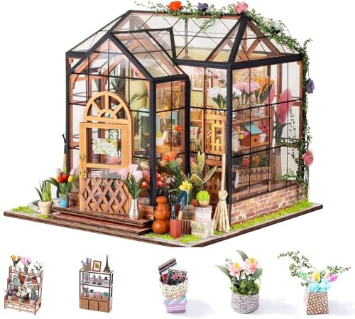 Blumacht Casa Miniatura DIY Estilo Invernadero con Luz, Casa Miniatura de Madera para Construir, Kit de Modelismo para Adultos y Niñas a Partir de 14 Años, Regalo Ideal