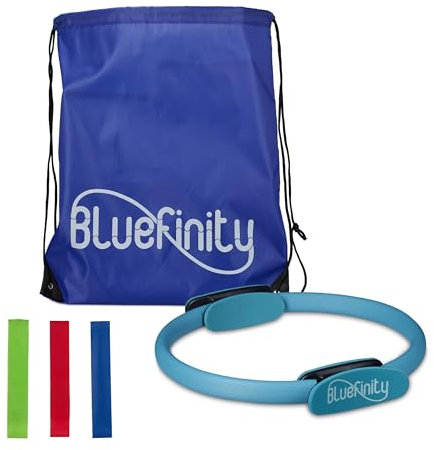 Relaxdays Bluefinity Pilates Ring, Doppelgriff, Gepolstert, D: 39 cm, Fiberglas, mit Bändern, Widerstandsring, türkis