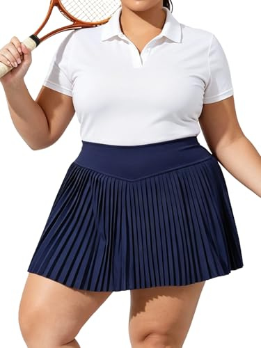 Moon Wood Minigonna Donna Estiva Taglie Forti con Pantaloncino Integrato, Gonna da Tennis Plissettata, Gonna Corta Sportiva per Golf,Blu Navy,5XL