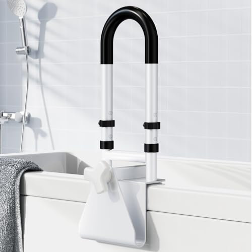 Songsoso Adjustable Bathtub Safety Rail: Shower Grab Bar Handle for Seniors, Elderly, Disabled, Fits 3.1 to 6.7 Inch Tub Walls, Bathroom Safety Bars with Non-Slip Grip, Supports 300 lbs