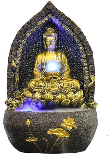 ZQNDFAC Resin Material Fountain, Sitting Buddha Statue with Crystal Ball, Indoor Zen Relaxation Tabletop Fountain for Home Office Décor Present
