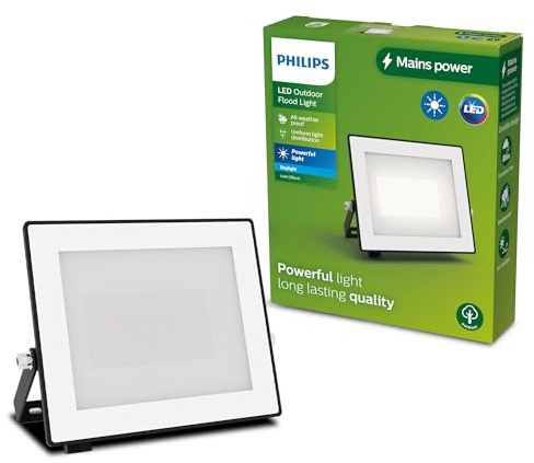 PHILIPS Lois, Faretto da esterno, Nero | 30 W, 5000 K, Durata 15000 ore, Resistente all'acqua e alle intemperie, Design senza cornice, Distribuzione luce uniforme