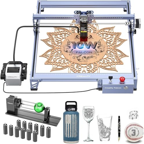 CREALITY FALCON 10W Air Assist Laser Engraver, Rotary Roller Laser Engraving Machine, Cutter and 72W High Precision Laser Engraver for Wood, Metal, Acrylic