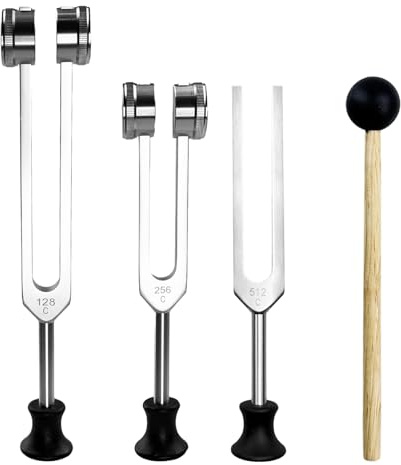 Stämgaffel hammarset, 128 Hz 256 Hz 512 Hz aluminiumlegering stämgafflar chakraset med silikonhammare, stämgafflar instrument för ljudterapi läkning/DNA reparation läkning/hemmeditation/yoga