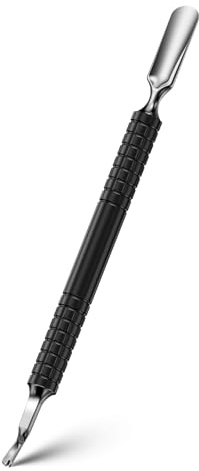 FERYES Cuticle Pusher with Fork, 2-in-1 Cuticle Remover Tool, Upgraded Stainless Steel Cuticle Trimmer Nail Care Tool for Manicures- Black(5.8 Inches）