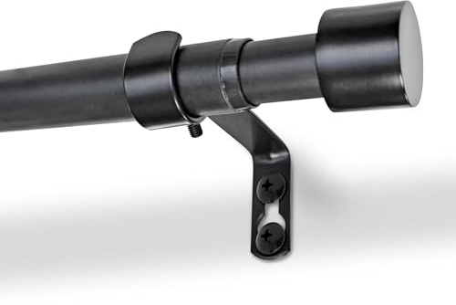 Harbour Housewares Extendable Metal Curtain Pole with Brackets - 77 to 150cm - Matt Black - 1x Modular Long Telescopic Adjustable Bay Window Bedroom Door Rod Rail for Eyelet & Rings Curtains