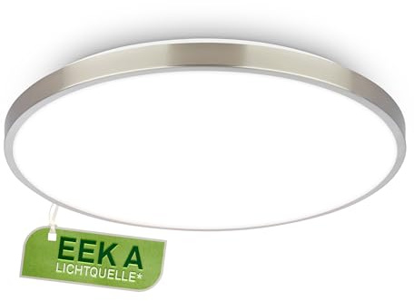 BRILONER - LED Deckenlampe mit EEK A Lichtquelle, neutralweißes Licht, 12,7W, 2900lm, Aludekor, LED Lampe, LED Deckenleuchte, Wohnzimmerlampe, Schlafzimmerlampe, Küchenlampe, 33x6 cm, Nickel-matt