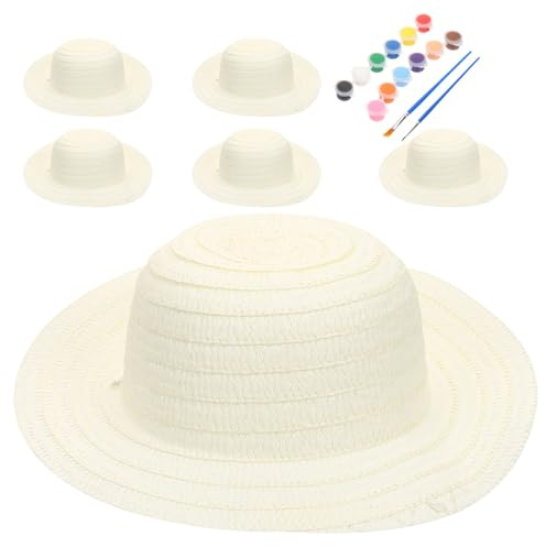 Gatuida 1 Lot de Chapeaux de Paille Vierges : projets artistiques pour Enfants, Chapeaux de Peinture Vierges pour l'artisanat, Faits Main pour la décoration de fête, activités de Bricolage,