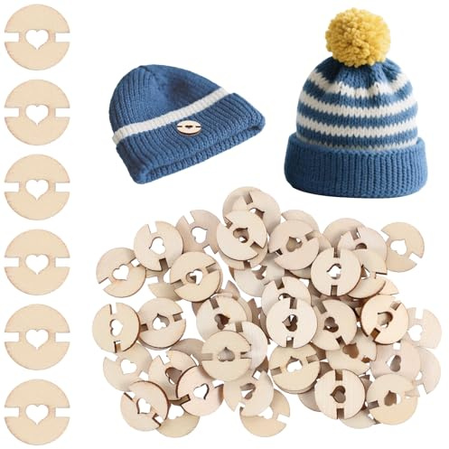 WJIAAA Pom Poms Buttons for Hats,100pcs Removable Wooden Button 20mm,Faux Fur Holder Keepers Fastener Knitted Hat Making Fastener Tool for Knitting Beanies Caps DIY Craft Decoration