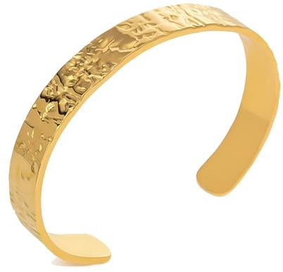 Kritz Bracelet Jonc Ouvert Femme Plaqué Or Acier Inoxydable 316L – Bracelet Martelé Rigide Minimaliste Élégant, Cadeau Femmes et Adolescentes