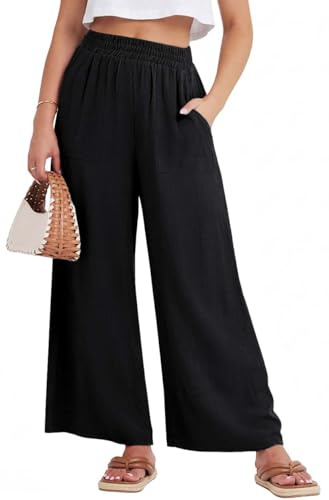 GRECERELLE Wide Leg Pants for Women Palazzo Trousers Casual Flowy Black