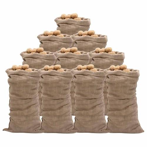 Runheo jutesäckar 10 stycken 65 x 135 cm tillverkade av 100 procent jute 220 g per kvadratmeter, robust för förvaring, transport, växtskydd och rustik dekoration i hemmet och trädgården