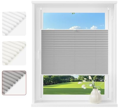 WOLTU Plissee ohne Bohren Klemmfix Faltrollo Jalousie Grau 80x220cm (BxH), Plisseerollo Crushed Optik Sichtschutz und Sonnenschutz Easyfix lichtdurchlässig Rollo für Fenster & Tür