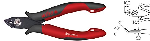 Wiha Electronic Schrägschneider mit breitem, spitzem Kopf / isolierte Zange mit 48° abgewinkelter Schneide ohne Wate, inkl. Öffnungsfeder / 138 mm