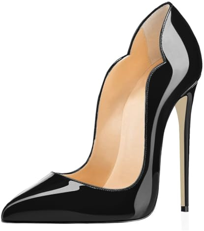 EDEFS Women Patent Leather Pumps Slip On Pointed Toe Flower Heels 3.5 Inches Stiletto High Heel for Weddings Gala Party Nero EU37