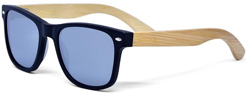 GOWOOD Sunglasses for Men & Women Wood | Premium Real Bamboo Wooden Temples & Black Acetate Frame | Polarized Cat3 CE UV400 Protective Lenses (silver)