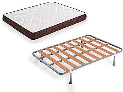 GS1 Cama Completa - Colchón Viscobrown Reversible + Somier Basic + 4 Patas, 120x180