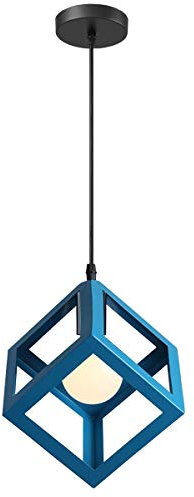 iDEGU Lampadario a sospensione moderno a Forma di Cubo Stile Geometrico E27 Lampada da Soffitto Vintage in Metallo per camera da letto, soggiorno, ristorante - 16cm, Blu