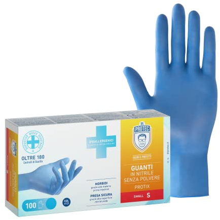 Bericah Dr. Protec,Protix, Guanti in Nitrile, Senza Polvere, Taglia S,100 Pezzi