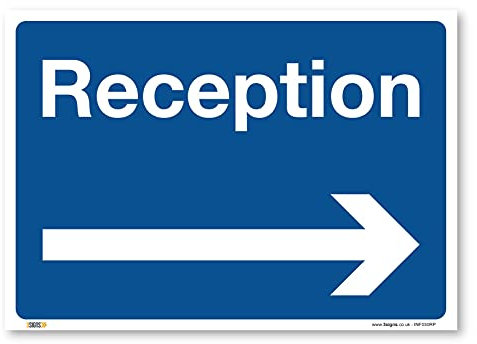 Reception freccia destra, A3 420x297mm, PVC plastica rigida, consegne accesso, magazzino informazioni segnali di sicurezza