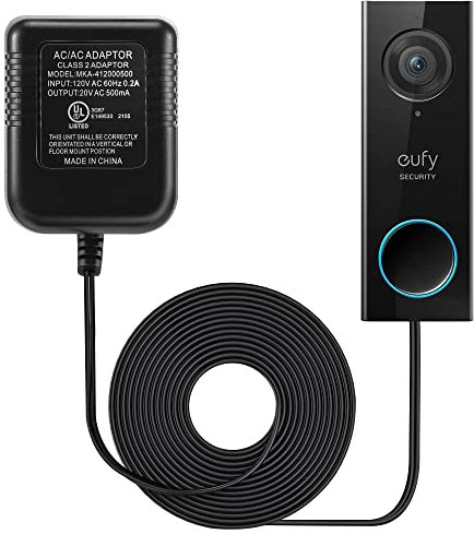 Doorbell Transformer 16-24V Adapter, 16.4ft Long C Wire Power Supply 20VAC 500mA Power Adapter, Compatible with Arlo Eufy Video Doorbell, UL Certification with 50PCS Cable Clips (Black)