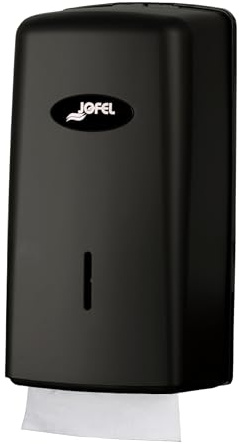 Jofel - Dispensador de Papel Higienico, 400 Toallitas Zig-Zag Tipo Z, V y W, Máxima Higiene Sólo se Toca la Toallia a Usar, Ahorro de Papel, Carcasa ABS Resistente, Valor AH77600-MT, Negro Mate