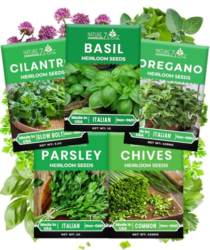 5 Herb Seeds Variety Kit, Oregano, Cilantro, Parsley, Basil, Chives