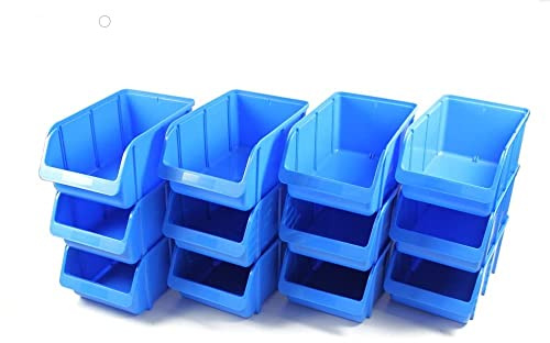 X-Parts 12 x Sichtboxen Stapelboxen aus Polypropylen PP Größe 4 Beständigkeit gegen Fette Harze Laugen Öle und Säuren stapelbar blau 207x155x332 mm für Werkstatt Garage Lager 1099290