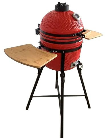 YNNI KAMADO TQ0015LGN Kamado de pie de 15.7 pulgadas con carrito y mesas auxiliares, parrilla, verde claro, barbacoa, cerámica, huevo, ahumador TQTT15LGN