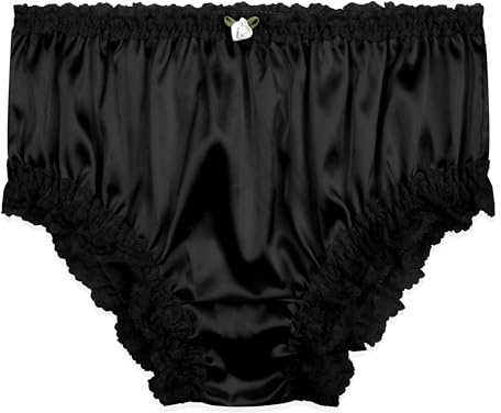 Satini Women's Satin Frilly Lace Sissy French Knickers Briefs Panties (Black, XXL)