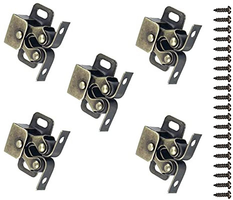Double Roller Catch,5 Pack Door Catches Latches,Double Roller Catch Cabinet Catch Door Latch,Zinc Plated Roller Cabinet Catch with Screws for Home Furniture Cabinet Cupboard (Antique Bronzed)