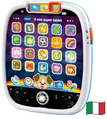 VTech Il Mio Super Tablet, Tablet per Bambini con 25 Icone Interattive ed Effetti Luminosi, Pratica Maniglia, Gioco Bambino con Animali, Forme e Numeri, Lingua Italiana, Batterie Incluse, 9-36 Mesi