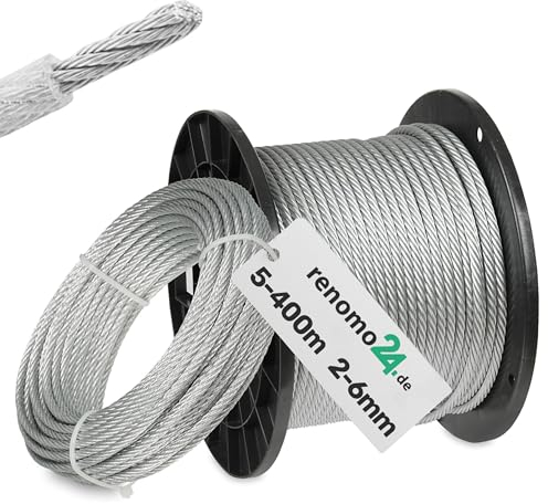 Renomo24 Drahtseil 2mm PVC Stahlseil 1x19 ummantelt verzinkt Seil Draht (100m)