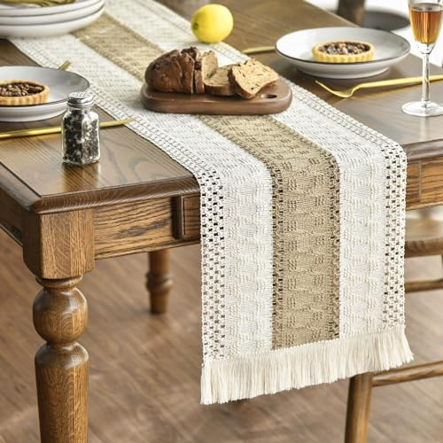 Artoid Mode Boho Landhausstil EIN Leinen Baumwolle Quasten Tischläufer, Waschbar Tisch Dekoration Party Hochzeit Geburtstag Dekor 30x143 cm