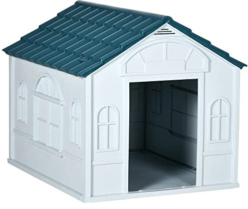 PawHut Weather-Resistant Dog House, Puppy Shelter for Large Dogs - Blue