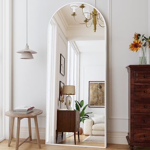 ZMYCZ Mirror Full Length, 71x26 Arched Full Length Mirror, Arch Mirror with Stand, Large Standing Mirrors, Oversized Full Body Mirrors with Aluminum Frame for Bedroom, Living Room (White)