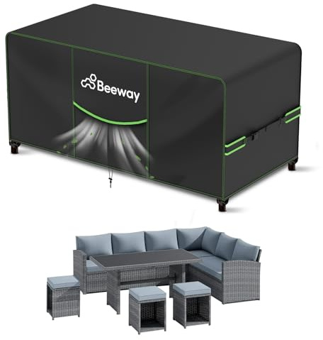 BEEWAY Garden Furniture Cover With Air Vent, Waterproof Patio Rattan Sofa Table Chair Set Cover - 420D Oxford Fabric, Windproof - 242x182x102cm