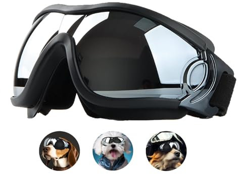Dellyy Hundebrille für Mittelgroße Hunde, UV-Schutz Sonnenbrille, Verstellbar (Schwarz)