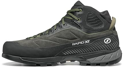 SCARPA Men's Rapid XT Mid GTX Waterproof Gore-Tex Leather Hiking & Approach Boots - Shark/Military - 9 Men/10 Women