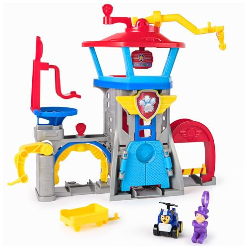 PAW Patrol Air Rescue - Pup Squad Flughafen Tower mit Fahrzeugstarter, Chase-Pup Squad Racer und Bürgermeister Figur, Spielzeug für Kinder ab 3 Jahren