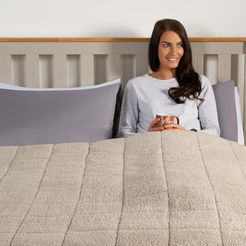 Brentfords Teddy Fleece Weighted Blanket 4kg Natural, Gifts for Women Men Winter Blanket Sleep Therapy Anxiety Relief for Adults, 125 x 150cm (Disclaimer:Only suitable for age 3+years)