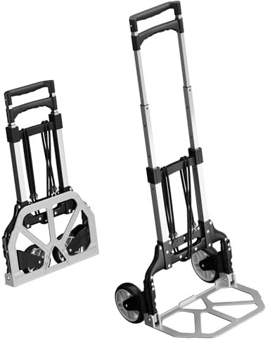 HOMELUX Mini Diable Pliant-Aluminium Diable demenagement-Chariot Pliant capacité de Charge 75kg-Trolley Noir-Polyvalent Chariots à Bagage-Livré avec rallonge et poignée réglable en Hauteur