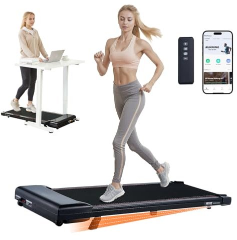 VEVOR Trappmatta under skrivbordet, löpband med lutning, 2,5 HP, hastighet 1–6 km/h, lastkapacitet 120 kg, med fjärrkontroll, LED-skärm och bluetooth-skärm, för hemfitness, kontor, gym