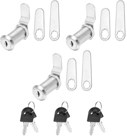 PATIKIL 1-1/2 Pollice Serrature Armadietti con Chiave, 3 Pezzi Sostituzione Serratura a Camma Cilindro Serratura Cassetto per RV Carrello di Stoccaggio Posta, Argento
