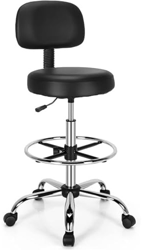 UIHECTA Chaise De Dessin Ergonomique, Tabouret De Dessinateur avec Dossier, Chaise De Bureau à roulettes en Similicuir, Chaise De ConféRence Moderne, Hauteur RéGlable, pour Maison, Bureau