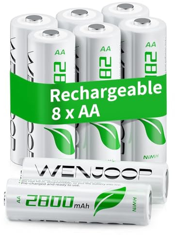 WENJOOP Rechargeable AA Batteries 8Pack, 2800mAh High-Capacity, NiMH, Double A Battery, Long-Lasting, AA Rechargeable Batteries for Household and Office Devices, Pre-Charged - 1.2V Low Self Discharge