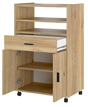 Somnia Descanso - Armario Auxiliar de Cocina con Ruedas Elenor, Mueble Multiusos con Cajón y Varios Compartimentos, Color Roble Miel, 60 cm (Ancho) x 85.5 cm (Alto) x 40 cm (Fondo)