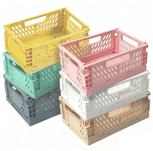 MEETOZ 6 Pcs Mini Fodable Storage Baskets,15*10*5.8CM Plastic Collapsible Storage Crate,Small Collapsible Storage Baskets,for Bedroom Office Home Kitchen Bathroom
